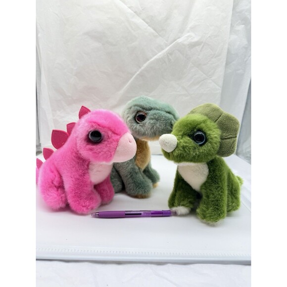 Set of 3 Adventure Planet 8" Baby Dinosaurs Green & Pink Plush Stuffed Animals - Picture 4 of 12